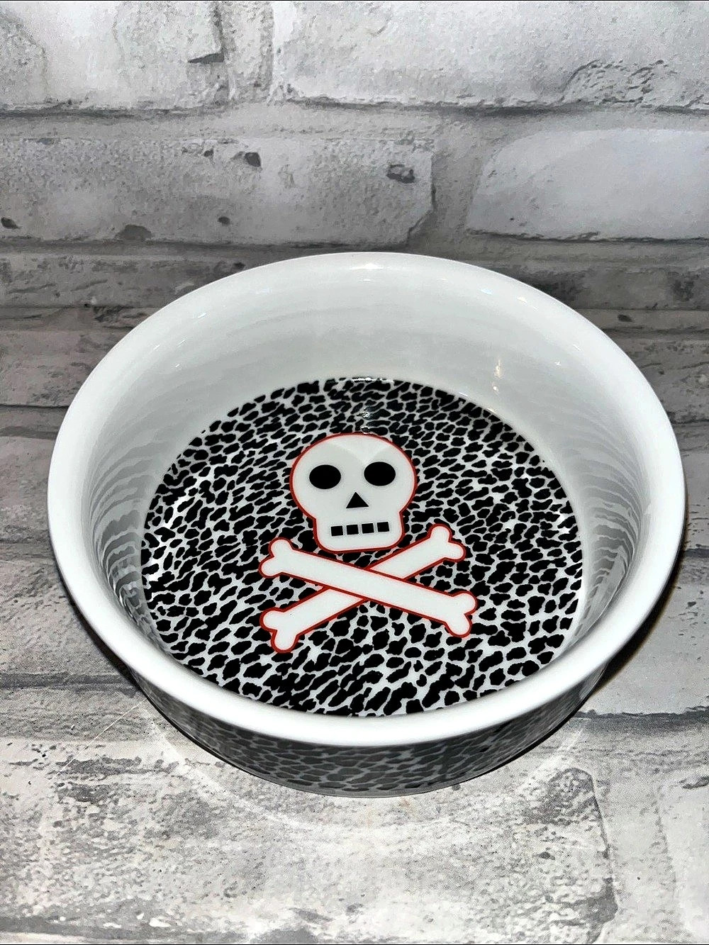 Debra Valencia Blue Harbor Collection Skull and Crossbones Cheetah Print Ceramic